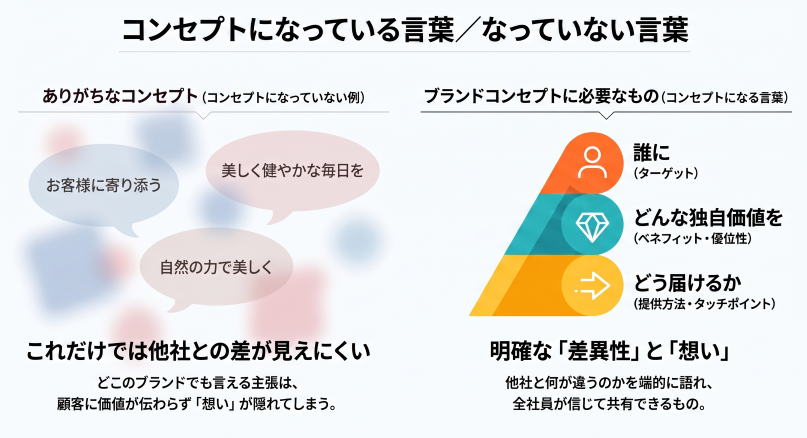 他社にも当てはまる表現と独自性のあるブランドコンセプトの違い